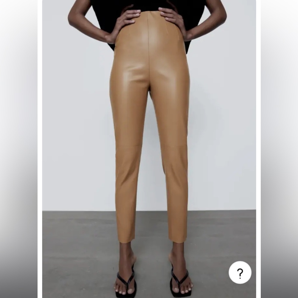 ZARA FAUX LEATHER HIGH-WAISTED LEGGINGS PANTS CAMEl